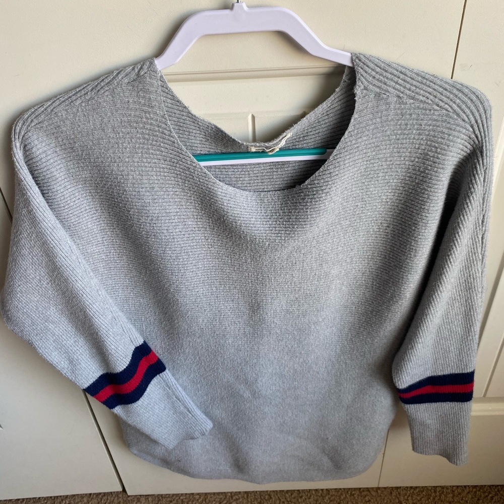Margeaux & Ellie grey with blue and red sweater